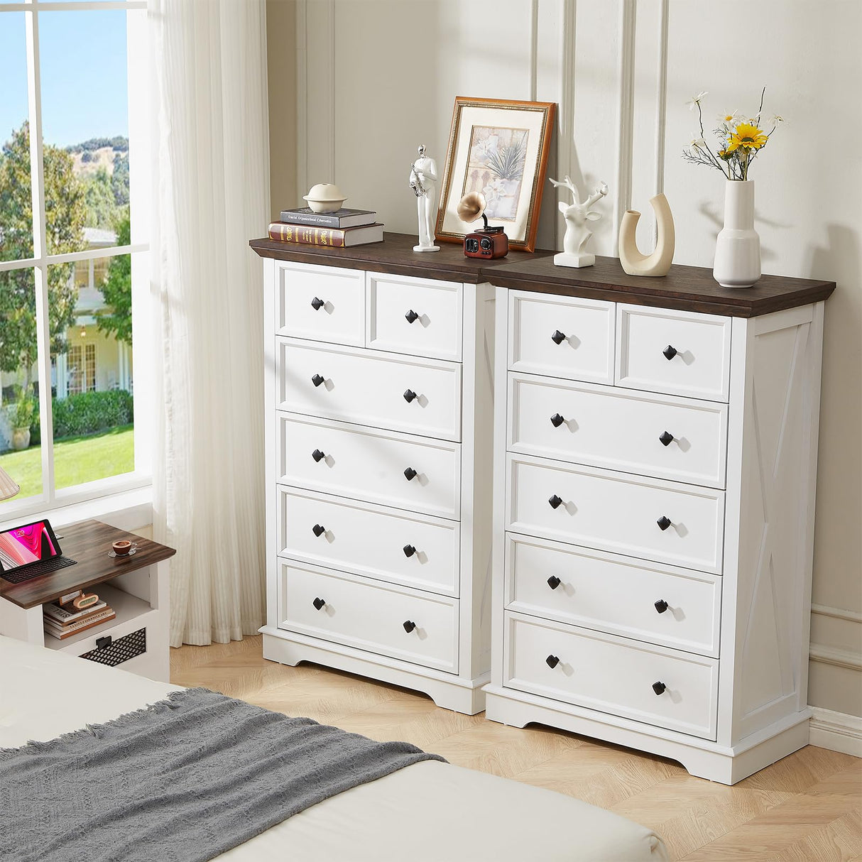 FFBCFDK Farmhouse 6 Drawers Dresser Chests for Bedroom, White 6 Chest of Drawers, Wood Dressers Organizer for Closet, Modern Storage Organizer Cabinet for Bedroom,Living Room,Hallway & Entryway FFBCFDK