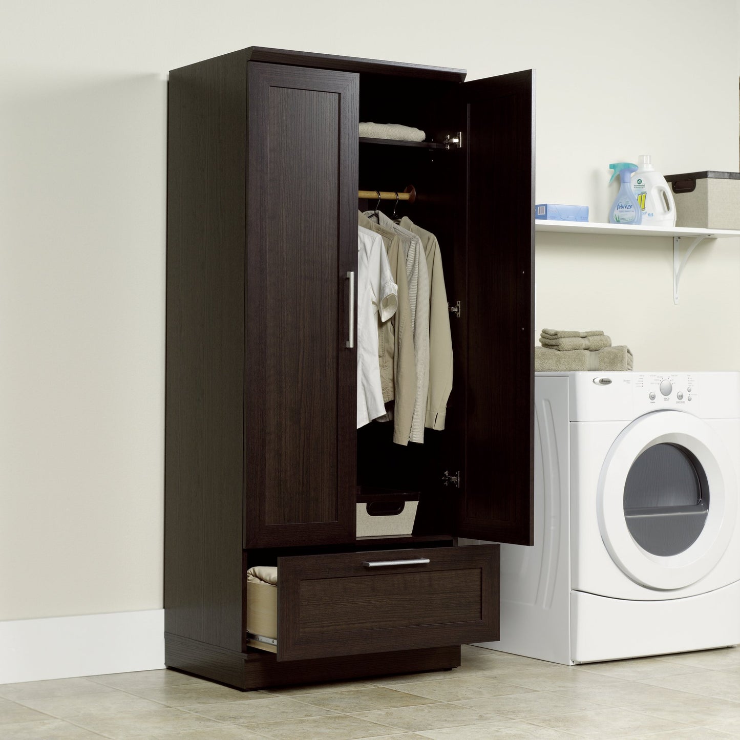 Sauder HomePlus Wardrobe/Pantry cabinets, L: 28.98" x W: 20.95" x H: 71.18", Dakota Oak finish - WoodArtSupply