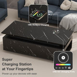 Modern LED Coffee Table, 47.2 Inches Living Room Tables with 24 Colors LED Lights, Wireless Charging and Speaker, Double-Layer Design, Stylish Coffee Tables for Living Room, Home, Office, Black PLANNTONNEO