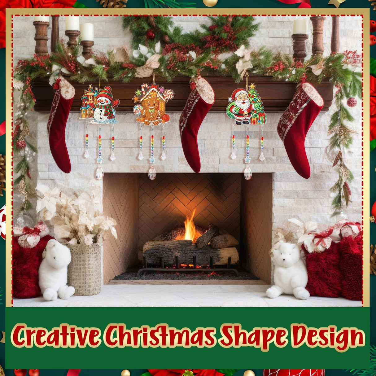 Jetec 3 Pcs Christmas Diamond Art Kits Painting Suncatcher Wind Chime Double Sided Crystal Hanging Ornaments for DIY Crafts Window Home Garden Decor(Snowman, Gingerbread Man, Santa) Jetec