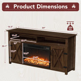 JUMMICO Fireplace TV Stand for TVs Up to 65+ Inch Entertainment Center with Open Storage Shelves and Side Cabinets, Media Console Table with Barn Doors for Living Room (Walnut) JUMMICO