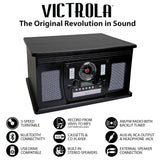 Victrola Navigator 8-in-1 Bluetooth Record Player with Built-in Speakers – 3 Speed, CD Player, Cassette, FM Radio, USB, RCA Out, Headphone Jack, Wireless Music Streaming, Real Wood, White Victrola