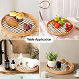 Tynulox Round Rattan Tray with Mother of Pearl Inlay, Rattan Serving Tray for Coffee, Bread, Fruits, Decorative Wicker Tray for Table Decor, Home Decor, Kitchen Island Decor(Round Checkerboard, 11.8") Tynulox