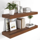 Heimlove 12 Inch Deep Floating Shelves, 48 x 12 inches Long Wall Shelf, Large Display Shelf & Storage Shelf, Rustic Wood Wall Shelves for Fireplace Mantel, Set of 2(Walnut) Heimlove
