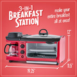 Nostalgia 3-in-1 Breakfast Station - Includes Coffee Maker, Non-Stick Griddle, and 4-Slice Toaster Oven - Versatile Breakfast Maker with Timer - Red Nostalgia