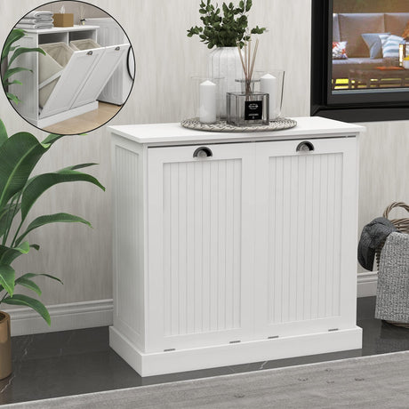 Stylish Locsear White Tilt-Out Laundry Hamper Cabinet with Removable Baskets Locsear