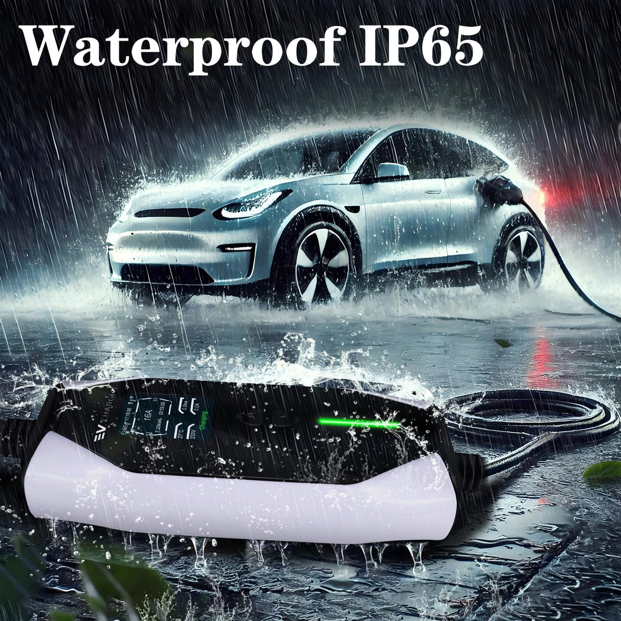 GUWIEYG Portable Level 1&2 EV Charger, 16A 100-240V 25FT J1772 Charger, Portable Electric Vehicle Charging with NEMA 6-20 Plug and NEMA 5-15 Adapter, Adjustable Current, Delay Timer, App Control GUWIEYG