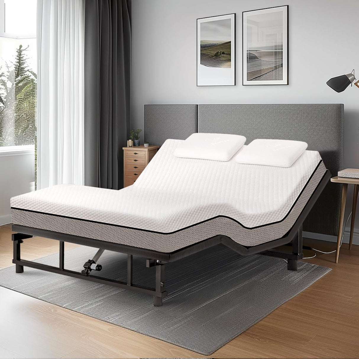 Mixcous King Size Adjustable Bed Base Frame - Quiet Motor, Head & Foot Incline, Zero Gravity, Wireless Remote, Universal Compatibility (79" L x 74" W x 12.72" H) Mixcous