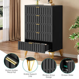 YITAHOME Fluted Dressers, 5 Drawer Dressers & Chests of Drawers, Metal Modern Dresser for Room, Entryway, Hallway, Black YITAHOME