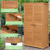Goplus Outdoor Storage Cabinet, Wooden Storage Shed with Latch, Detachable Shelves & Weather Resistant Pitch Roof, Vertical Garden Tool Organizer for Outside Yard Patio Deck Goplus