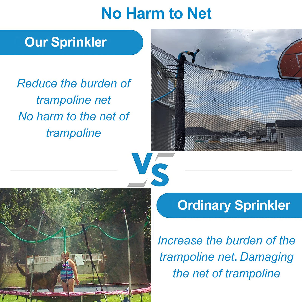Vantic Trampoline Sprinkler, Net Friendly Water Sprinkler for Kids, 360° Rotating Trampoline, 5 Minutes Quick Setup Accessories, Blue Vantic
