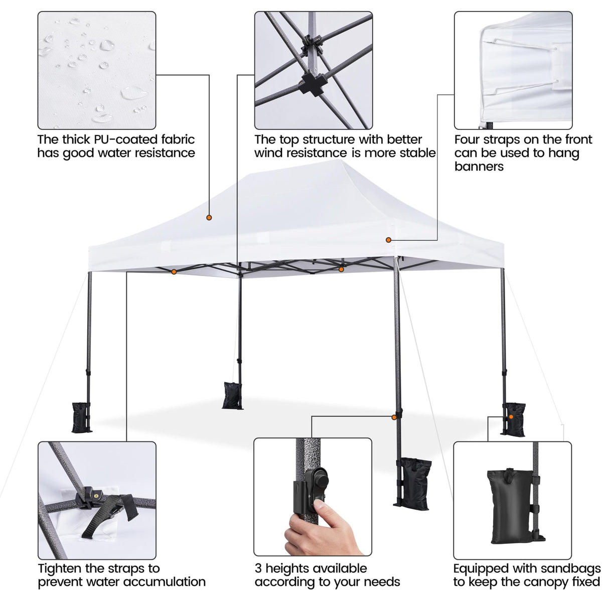Yaheetech Heavy Duty Pop Up Canopy Tent, 10x15 Commercial Instant Shelter Tent, Outdoor Adjustable Canopy with Wheeled Bag, 4 Sandbags & 8 Stakes, White Yaheetech