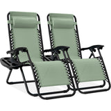 Best Choice Products Set of 2 Adjustable Steel Mesh Zero Gravity Lounge Chair Recliners w/Pillows and Cup Holder Trays - Sage Green Best Choice Products