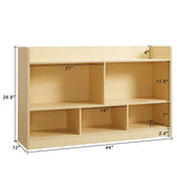 Natural Wooden 5-Section Kids Toy Storage Organizer & Bookshelf for Playroom, Nursery, and Classroom Onirw