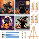 cviokrdu 4 Pack Paint by Numbers Kit for Kids with Frame-Wooden Easel, Halloween Paint by Numbers for Kids Ages 4 8 12, Easy Black Cat Acrylic Oil Painting Kits for Home Wall Decoration 8x8 inch cviokrdu
