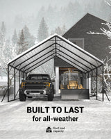 Garveelife 20'x20'x13' Metal Carport for 2 Cars, Heavy Duty Steel Frame for Heavy Snow, Permanent Shelter for Boats, Full-Sized Pickup Trucks, and Tractors, N.W. 800 Lbs GarveeLife