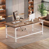 Unikito 70.8 Inch Extra Long Computer Desks, Heavy Duty Large Office Executive Desk, Sturdy 2 Person Desk, Premium Thick Study Writing Table Computer Table for Home Office Workstation, Rustic/White Unikito