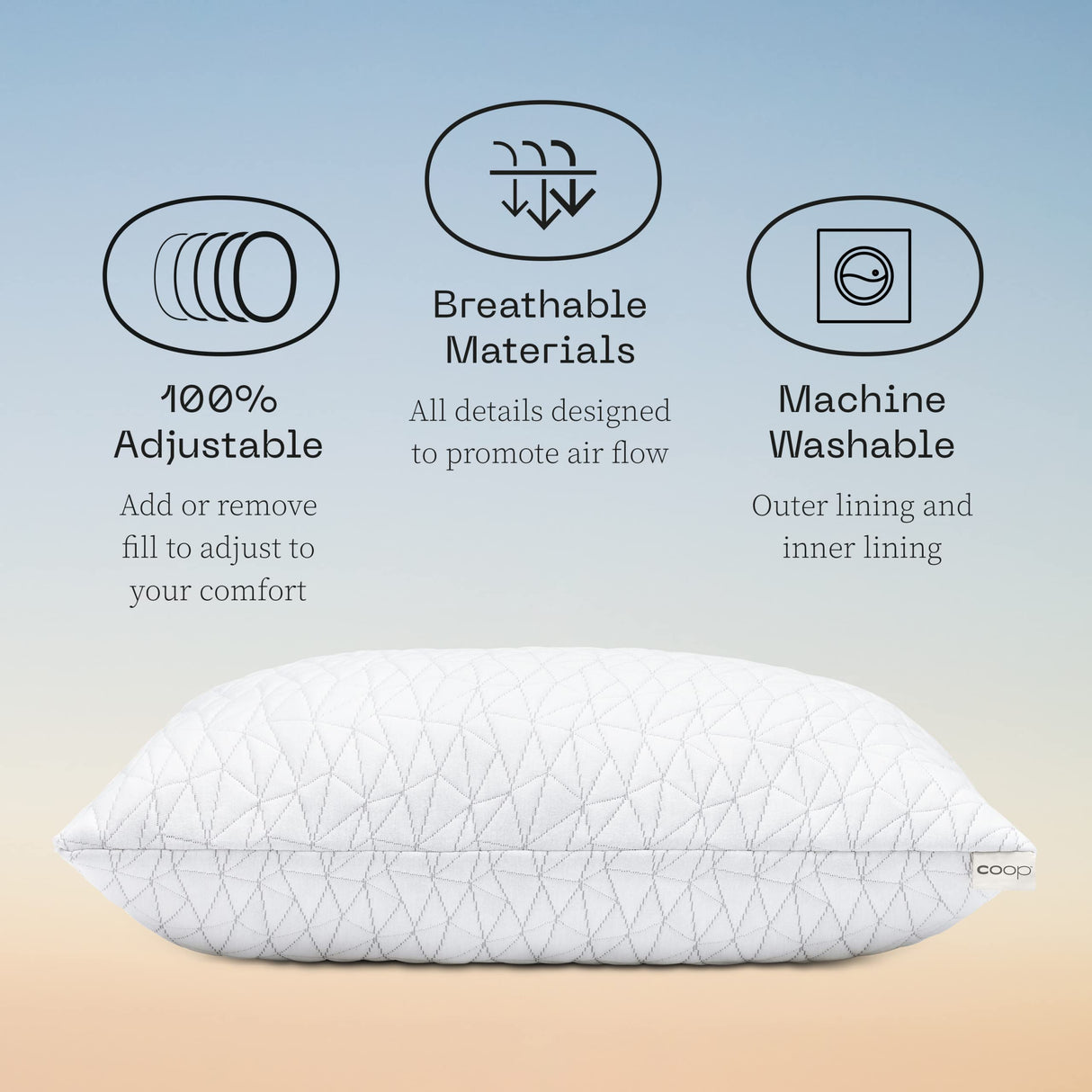 Coop Home Goods Original Adjustable Pillow, Queen Size Bed Pillows for Sleeping, Cross Cut Memory Foam Pillows - Medium Firm Back, Stomach and Side Sleeper Pillow, CertiPUR-US/GREENGUARD Gold Coop Home Goods