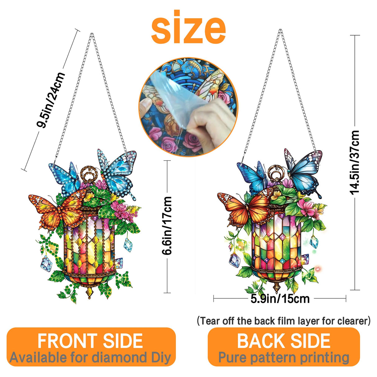 Ginfonr Diamond Painting Kits Hanging Pendant, Butterfly Sun Catcher for Front Door Sign, Special Shaped Rhinestone Lamp Diamond Art, Double Sided Home Hanging Kits for Garden Wall Window (8x8inch) Ginfonr