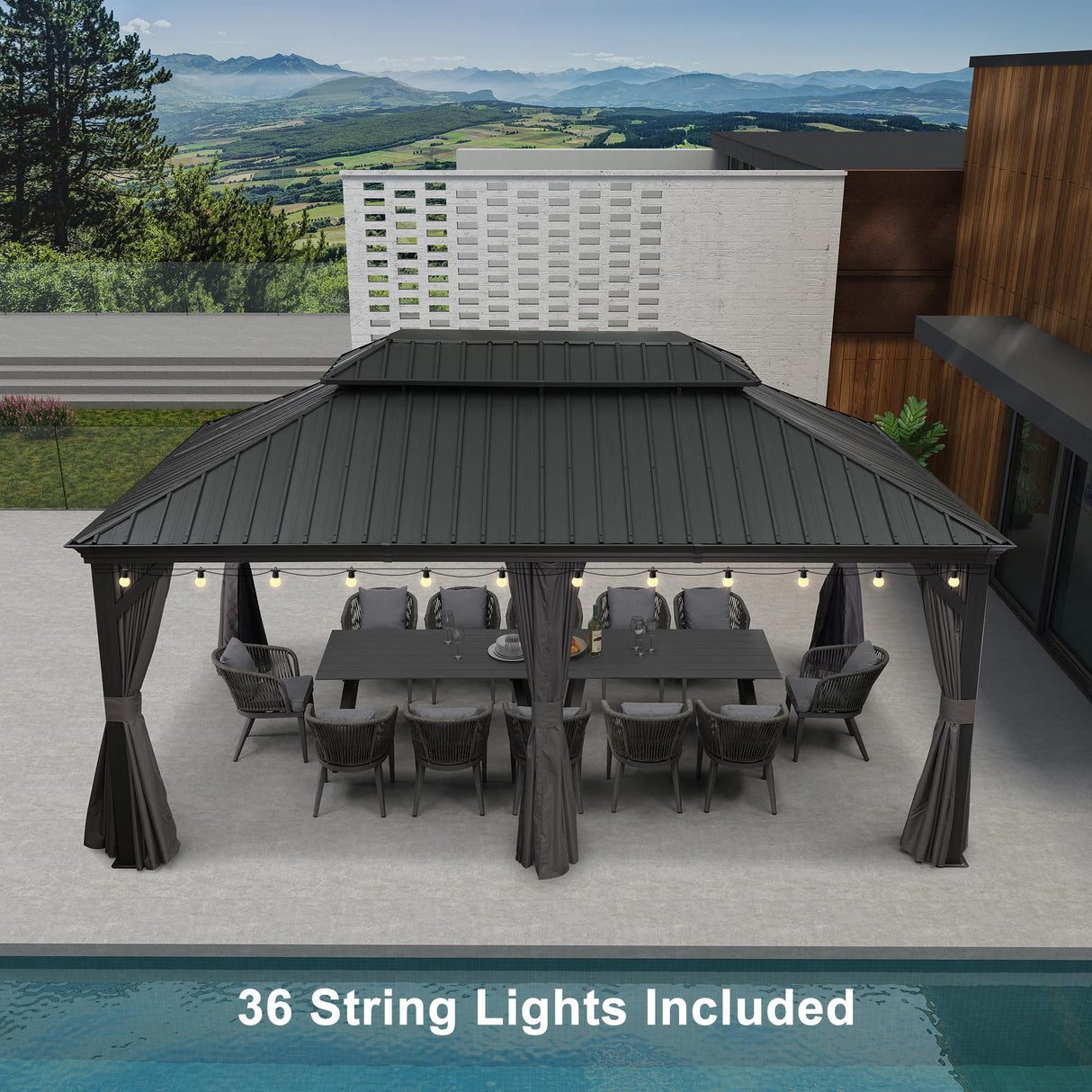 PURPLE LEAF 12' X 18' Aluminum Gazebo with Galvanized Steel Double Roof for Patio Lawn and Garden Gazebo with Light, Grey PURPLE LEAF