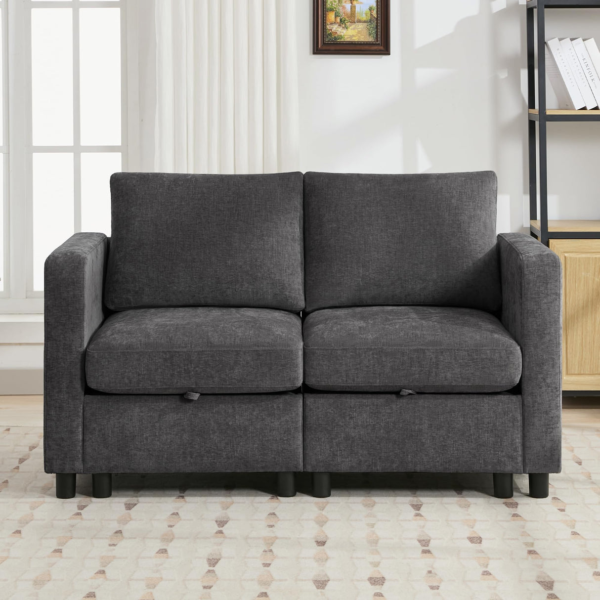 WUTUTUEE 58”Modular Sectional Loveseat Sofa, Modern Love Seat 2 Seater Sofa Couch with Storage, Chenille Modular Sectional Couch for Living Room, Bedroom, Office, Small Apartment, Dark Grey WUTUTUEE
