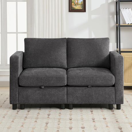 WUTUTUEE 58”Modular Sectional Loveseat Sofa, Modern Love Seat 2 Seater Sofa Couch with Storage, Chenille Modular Sectional Couch for Living Room, Bedroom, Office, Small Apartment, Dark Grey WUTUTUEE