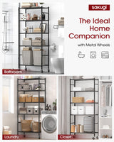 Sakugi Storage Shelves Organizer - 5 Tier Metal Shelf Organizer with Metal Wheels and Adjustable Leveling Feet, Heavy Duty Garage Shelving for Kitchen, Pantry and Closet, 33.1"x12.6"x73.5", Black Sakugi