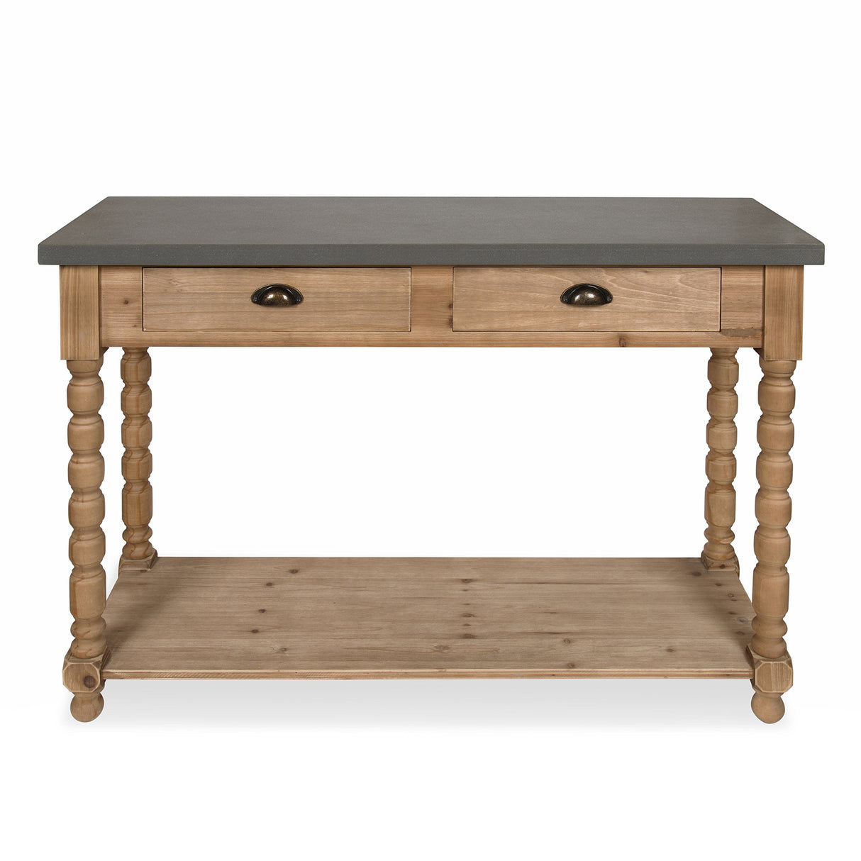 Kate and Laurel Rutledge Farmhouse Chic Two Drawer Console Table, Rustic Wood Base and Concrete Gray Top Kate and Laurel