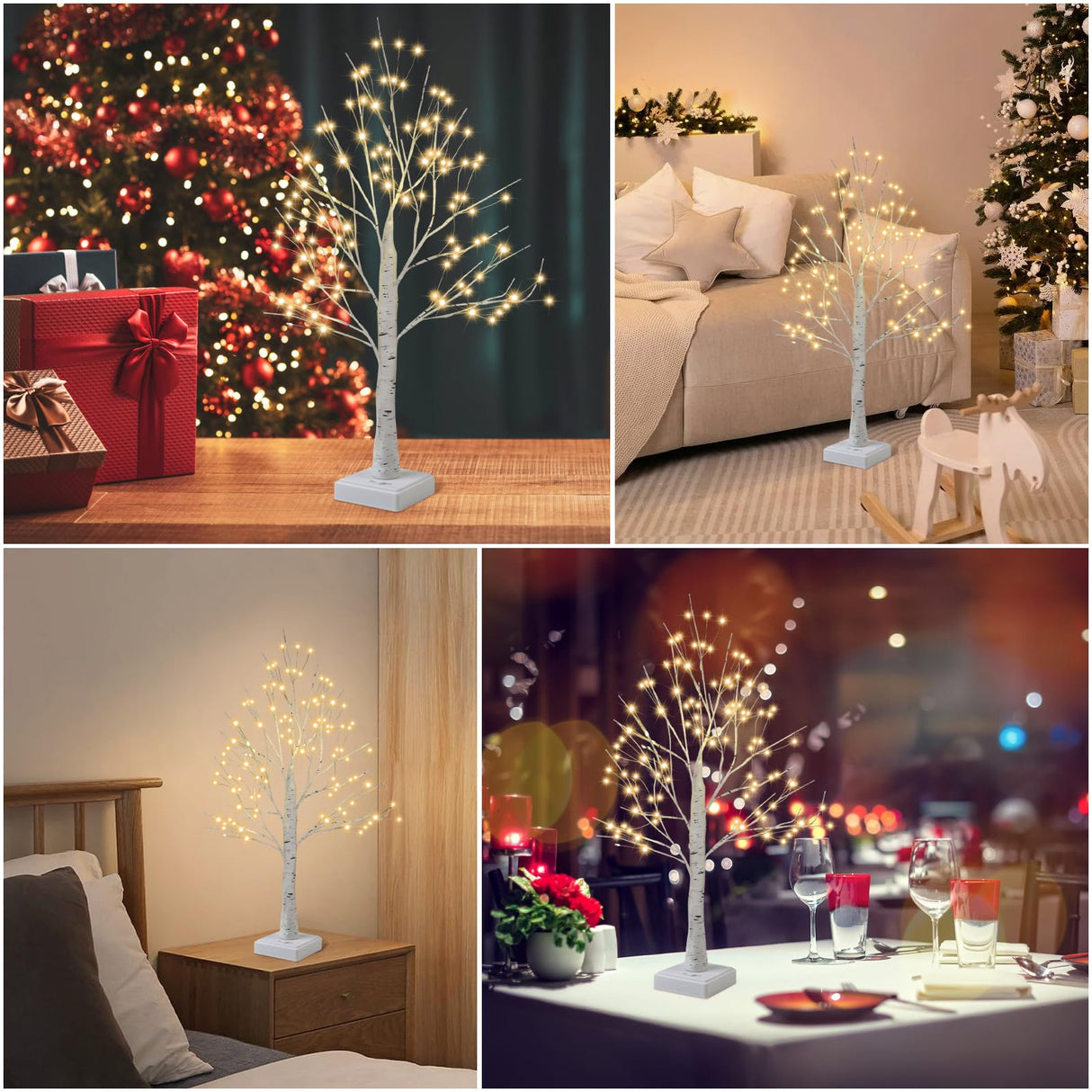 144 LED Artificial Tree Lamp with Timer, DIY Birch Tree with LED Lights, Lighted up Tree Lamp USB/Battery Powered, Fairy Light Spirit Tree for Table Home Wedding Bedroom Christmas (Warm White) PXBNIUYA