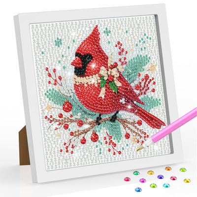 SENQAO Cardinal Diamond Art Kits for Kids with Frame, Christmas Diamond Painting for Kids Ages 4-8-12, Easy Kids Gem Art Kit with Beautiful Package for Home Wall Decor(7.1x7.1inch)