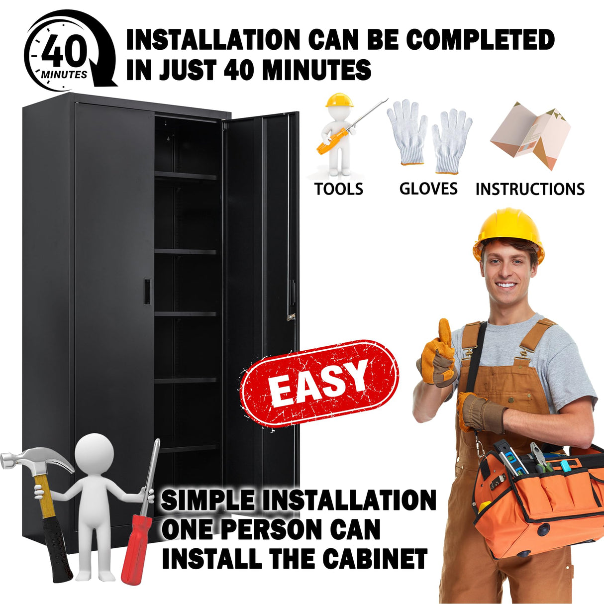 Metal Garage Storage Cabinets，71” Tall Metal File Cabinet with 5 Adjustable Shelves, Lockable Storage Cabinets for Office, Home, Garage, Warehouse 71" H x 31.5" W x 15.8" D (Black) TaskStorz