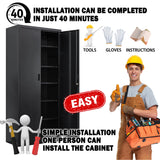 Metal Garage Storage Cabinets，71” Tall Metal File Cabinet with 5 Adjustable Shelves, Lockable Storage Cabinets for Office, Home, Garage, Warehouse 71" H x 31.5" W x 15.8" D (Black) TaskStorz