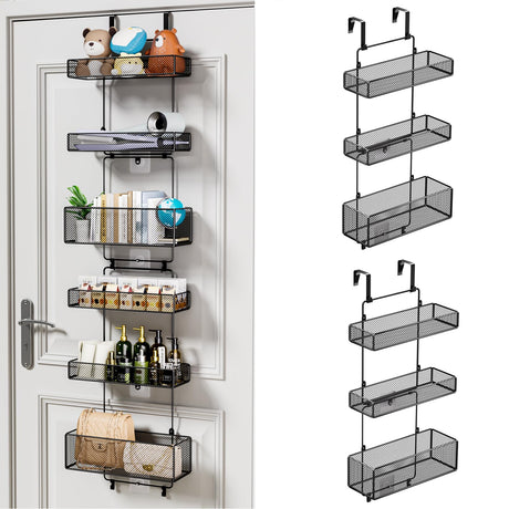 HapiRm Over Door Organizer Storage - Separable Door Organizer Hanging with 6 Metal Large Capacity Baskets for Bathroom Bedroom Kitchen Pantry Closet (Black) HapiRm
