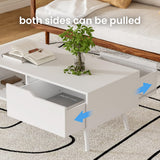 DIYART White Coffee Table, Mid Century Modern Coffee Table with Drawer & Shelf, 39'' Wooden Simple Console Table for Living Room DIYART