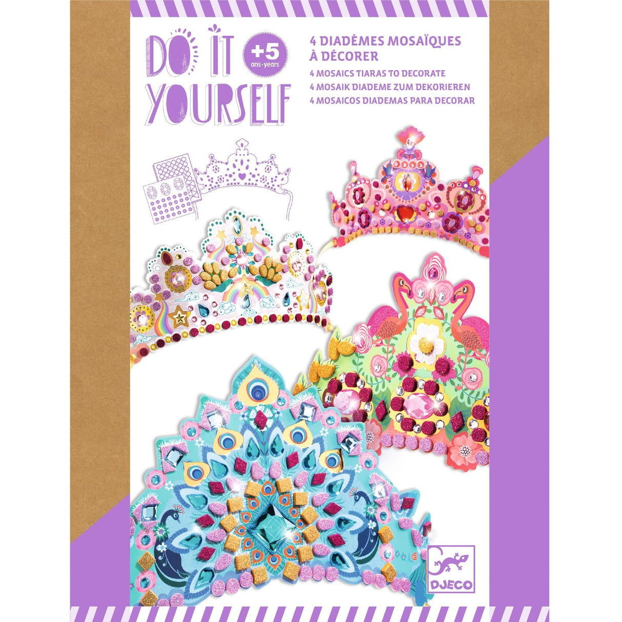 DJECO DIY Like A Princess Crown Craft Kit - Create Your Own Mosaic Tiara - Arts & Crafts for Kids - Fun & Creative for Family & Friends, Perfect for Gift for Children 5+ Years Girls & Boys DJECO