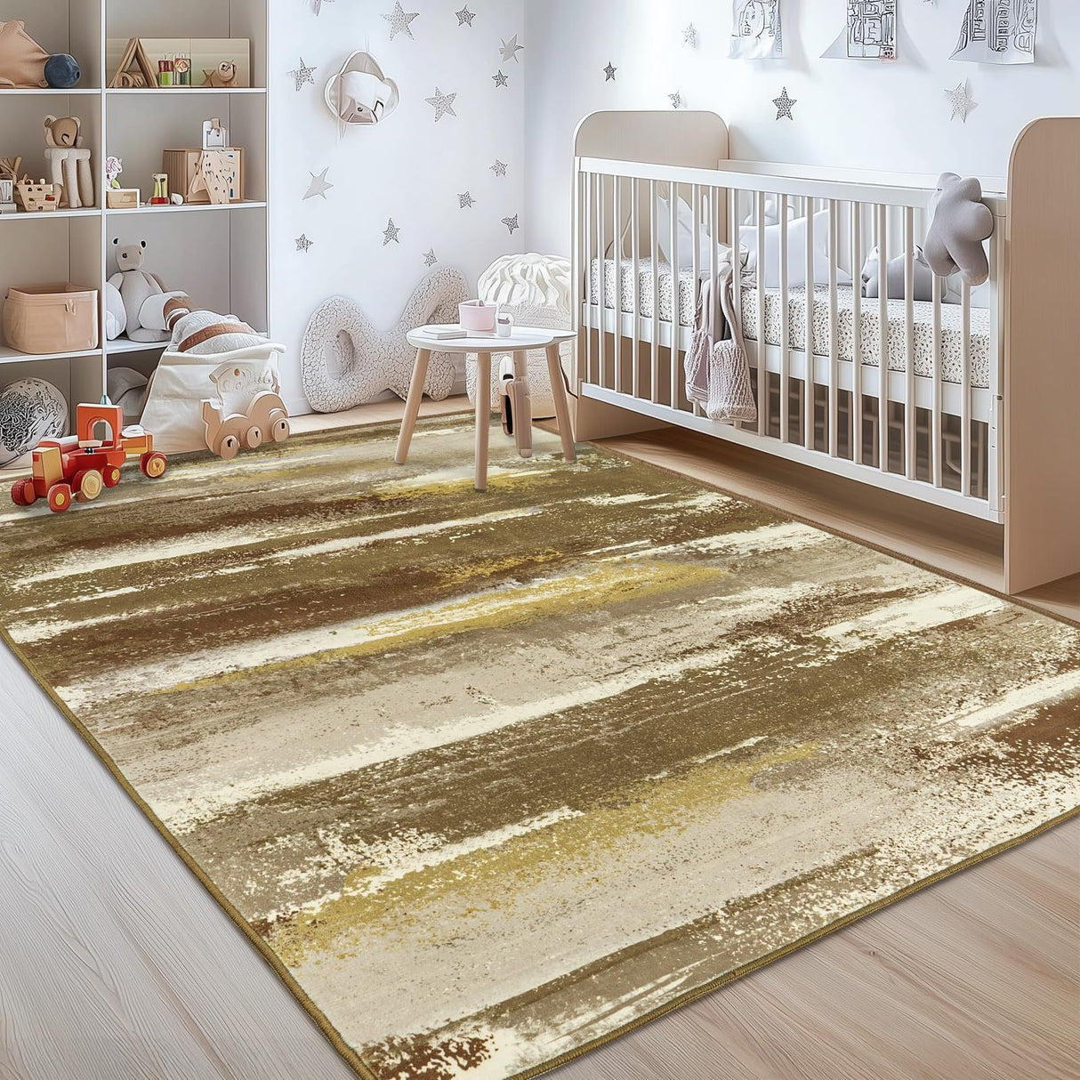 plumlik Area Rugs for Living Room, 6x9 Brown Modern Abstract Rugs for Bedroom, Large Washable Boho Rug with Non-Slip Rubber Backing for Dining Room Dorm Classroom Farmhouse Kids Playroom plumlik