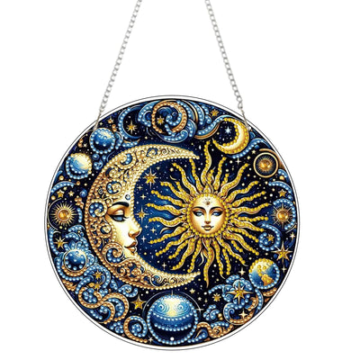 RYMILIE Sun and Moon Diamond Art Hanging Kit for Adult,Special Shaped Rhinestone,Double Sided 5D DIY Acrylic Diamond Art Painting Window Pendants Home Garden Wall Hanging Kits Hanging Ornament