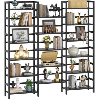 Homykic 6-Tier Triple Wide Bamboo Bookshelf - 17 Open Display Shelves, 6ft Tall Freestanding Storage for Home Office, Bedroom, Living Room