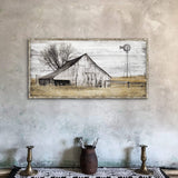 Farmhouse Framed Wall Art Picture: Rustic Barn Farm Wood Artwork Decor Large Country Landscape Windmill Print Horizontal Panoramic Countryside Rural Nature Scene Painting for Living Room Bedroom SD SOFT DANCE