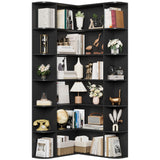 FOTOSOK 74” Tall Corner Bookshelf, 6-Tier Bookshelf and Bookcase with Open Storage, L Shaped Tall Bookcases Wooden Storage Shelves for Home Office, Thickened Boards for Better Load Bearing, Black FOTOSOK