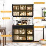 Grepatio 71" Kitchen Pantry Cabinet, Pantry Cabinet with Charging Station, Storage Cabinets with Door, Adjustable Shelves and Hooks, Farmhouse Kitchen Hutch for Dining Room, Living Room (Black) Grepatio