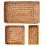 Rattan Serving Tray, Rectangle Rattan Basket Set of 3, Wicker Storage Basket Wicker Baskets for Organizing, Natural Basket Tray Decorative Basket Woven Tray for Home Decor Bathroom Kitchen Counter S310