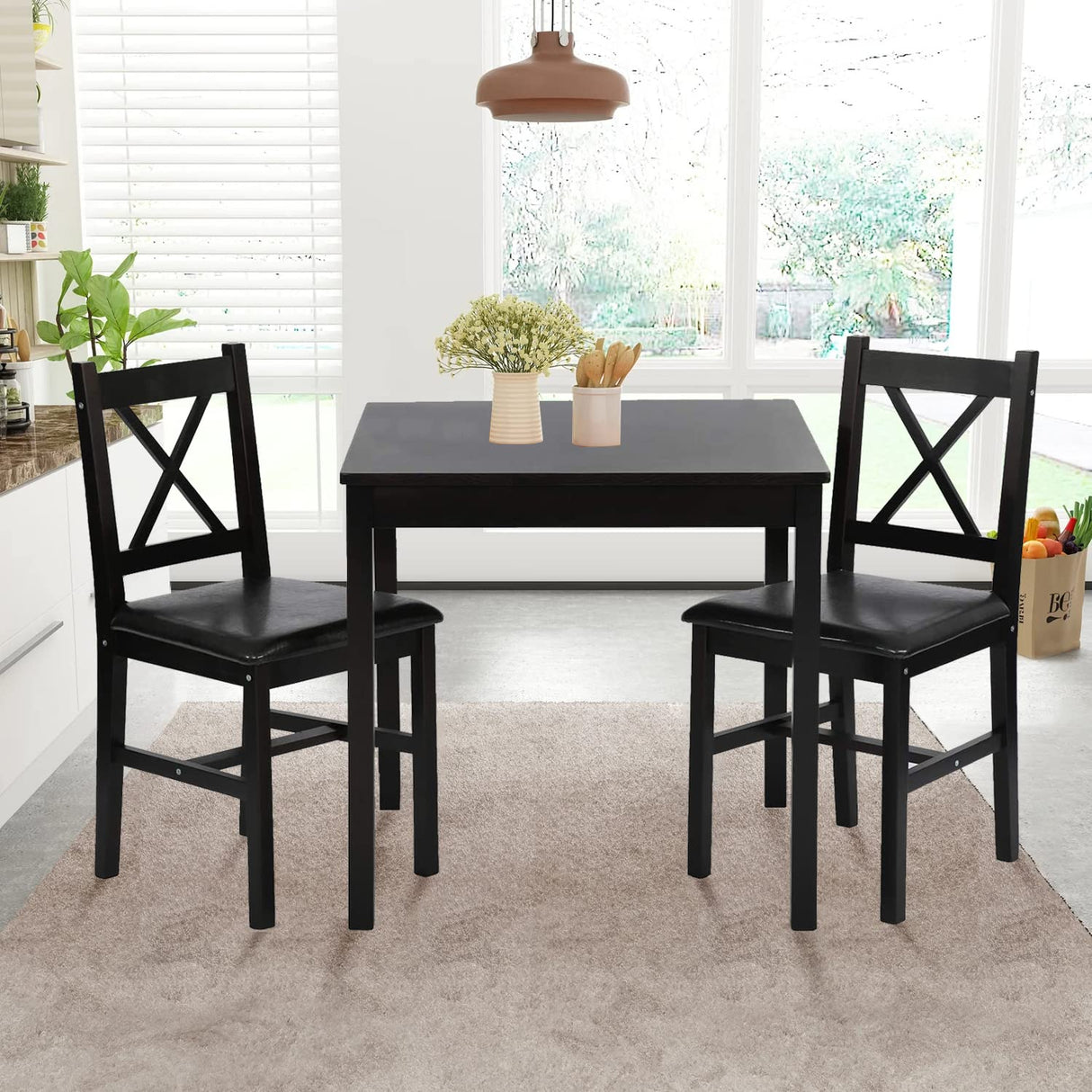 Hudada Kitchen Table Set 3 Piece Dining Table Set Sturdy Wooden Square Table and Chair Breakfast Table Set for 2 Person, Small Dining Room Table Set Hudada