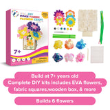 DIY Poke in Art Fabric Flower Craft - Makes 6 Flower Bouquet & Box with Paint, EVA Foam Craft Pieces, & More - Complete Kit for Kids 7-12 Years Old - Fabric Art for Kids - Poke Crafts for Girls Little Jupiter