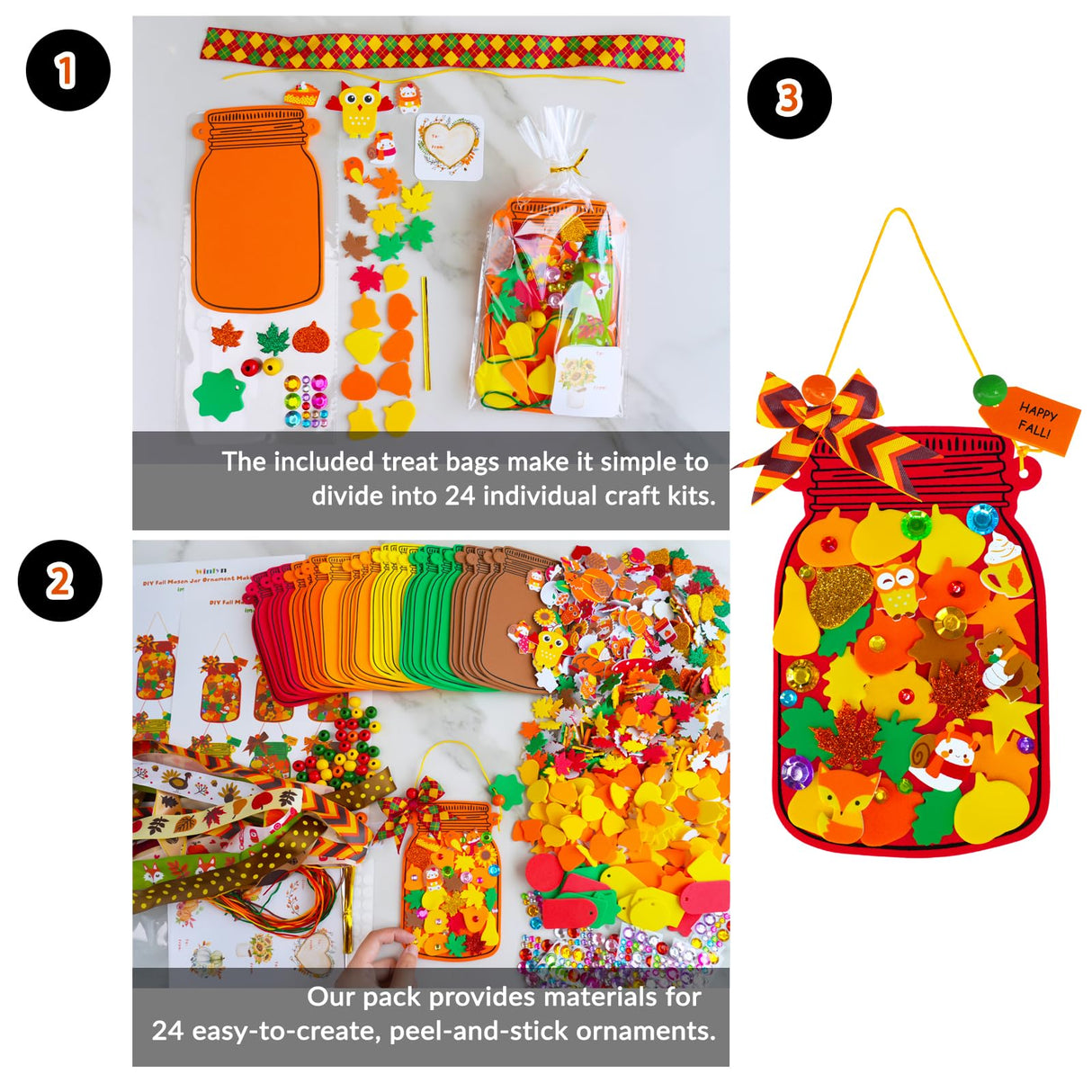 Winlyn 24 Sets Fall Craft Kits DIY Maple Leaf Pumpkin Mason Jar Ornaments Decorations Art Sets Autumn Foam Stickers Easy Thanksgiving Arts and Crafts for Kids Home Classroom Activities Party Favors Winlyn