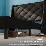iPormis Twin Bed Frame with 16" Comfort Wingback & Charging Station, Upholstered Platform Bed with Button Tufted Storage Headboard, Solid Wood Slats Support, No Box Spring Needed, Black iPormis