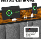 Queen Bed Frame, Storage Headboard with USB Ports & Charging Station, No Box Spring Needed, Noise-Free, Heavy Duty Metal Frame Support, Easy Assembly EasyCom