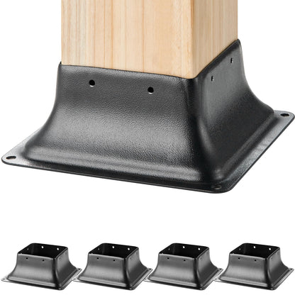 VEVOR 4x4 Post Base 4Pcs, Internal 3.6"x3.6" Heavy Duty Powder-Coated Steel Post Bracket Fit for Standard Wood Post Anchor, Decking Post Base for Deck Porch Handrail Railing Support - WoodArtSupply