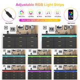 9 Drawer Dressers for Bedroom, Black Dresser with LED Lights and Power Outlet, Large Dresser Wooden Long Dresser, Double Wide Drawer Triple Dresser for Bedroom, Living Room, Entryway, Hallway knoworld