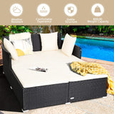 HAPPYGRILL Outdoor Daybed Rattan Wicker Patio Daybed with Padded Cushions Pillows and Sturdy Aluminum Foot, Patio Sofa Furniture Set for Garden Porch Poolside HAPPYGRILL
